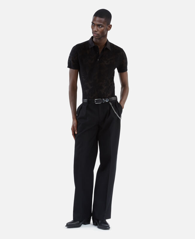 The Kooples HOMME BLACK polo en maille effet dentelle noir