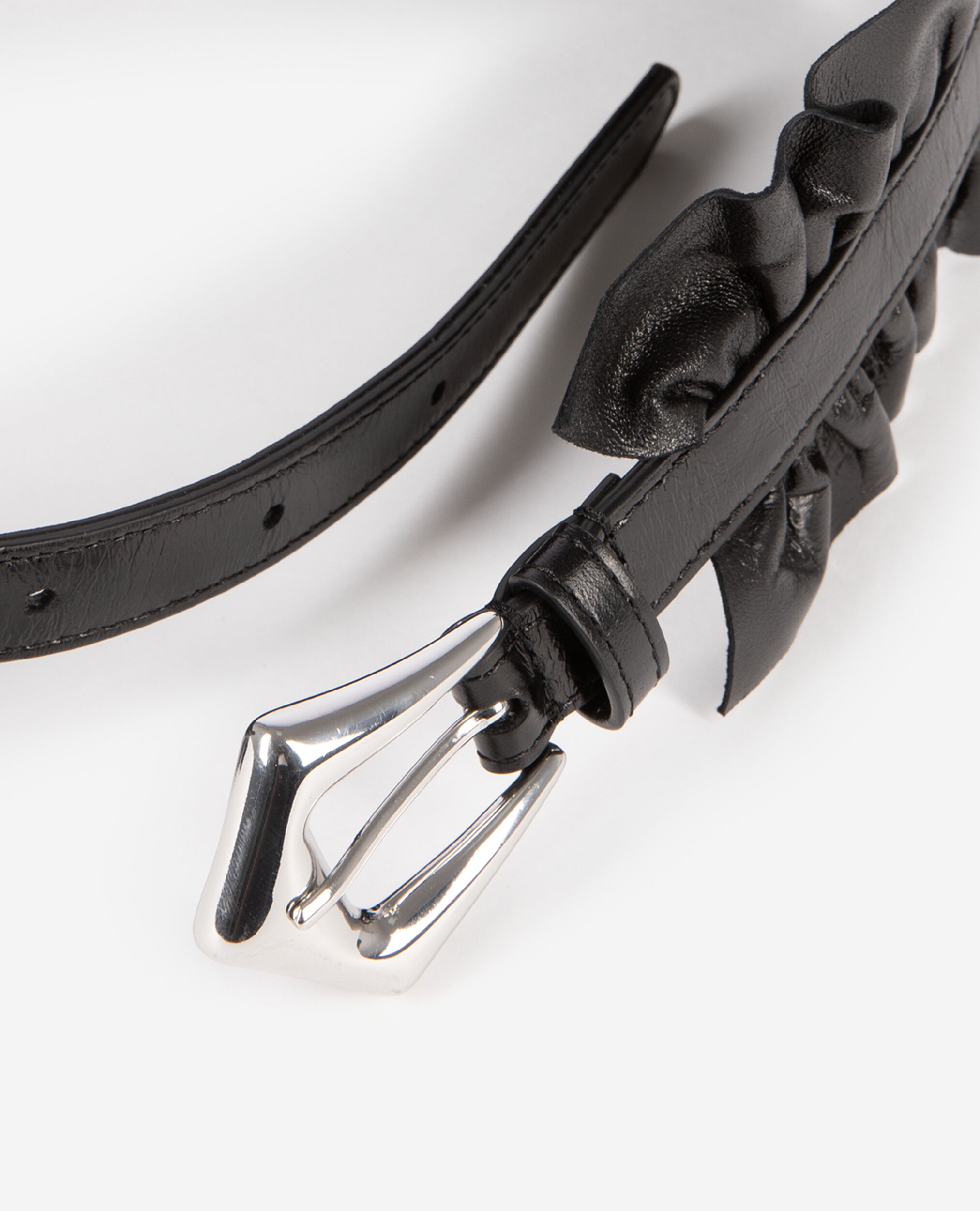 Ceinture large avec fronces en cuir noir, BLACK, hi-res image number null