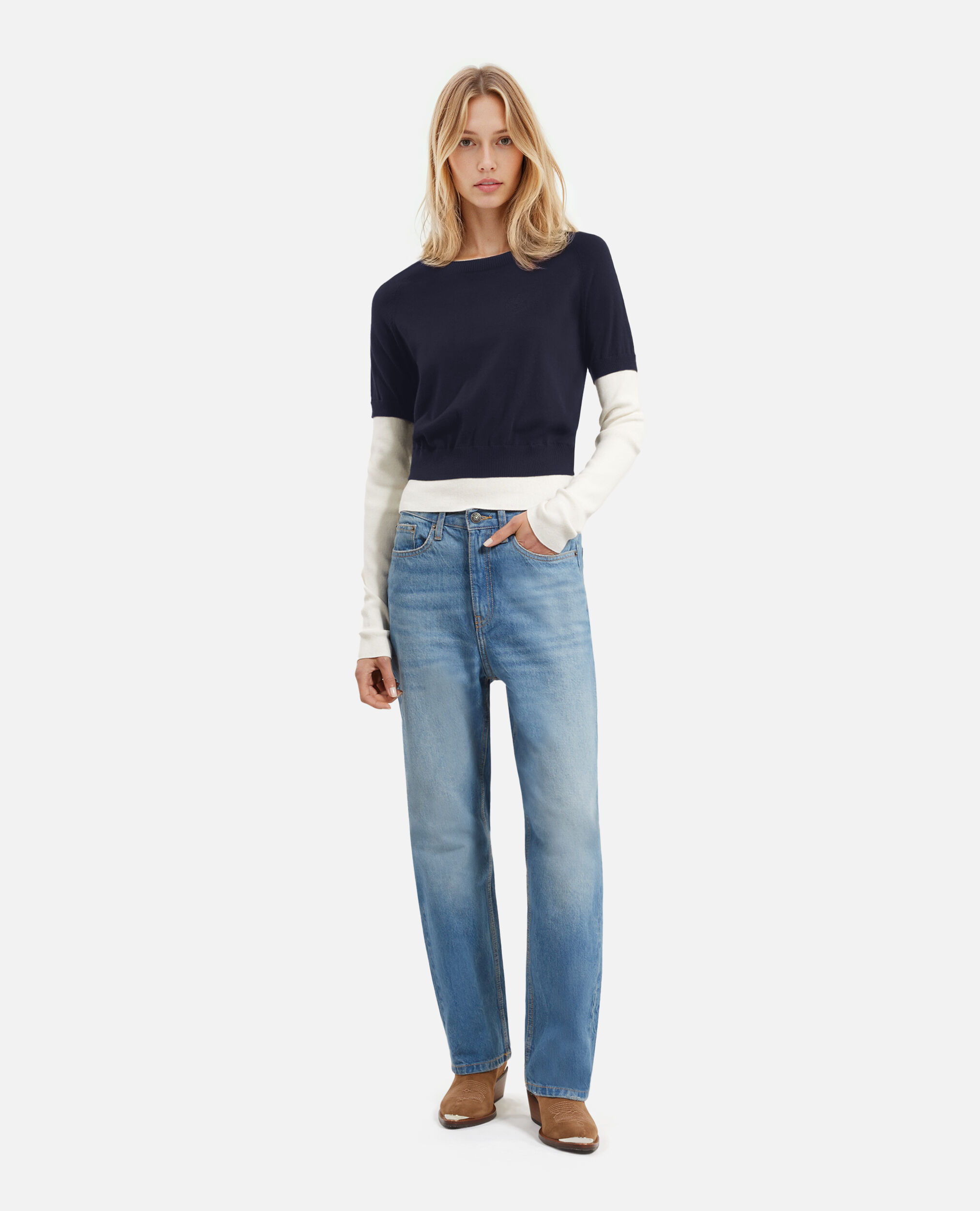 Pull bleu marine et ecru, DARK NAVY-ECRU, hi-res image number null
