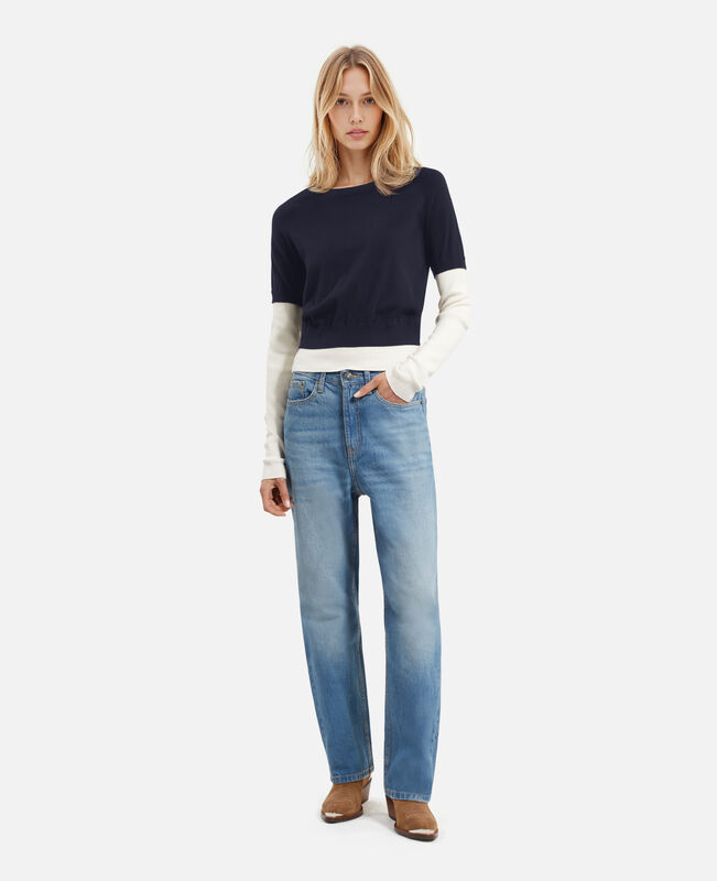 The Kooples FEMME DARK NAVY-ECRU pull bleu marine et ecru