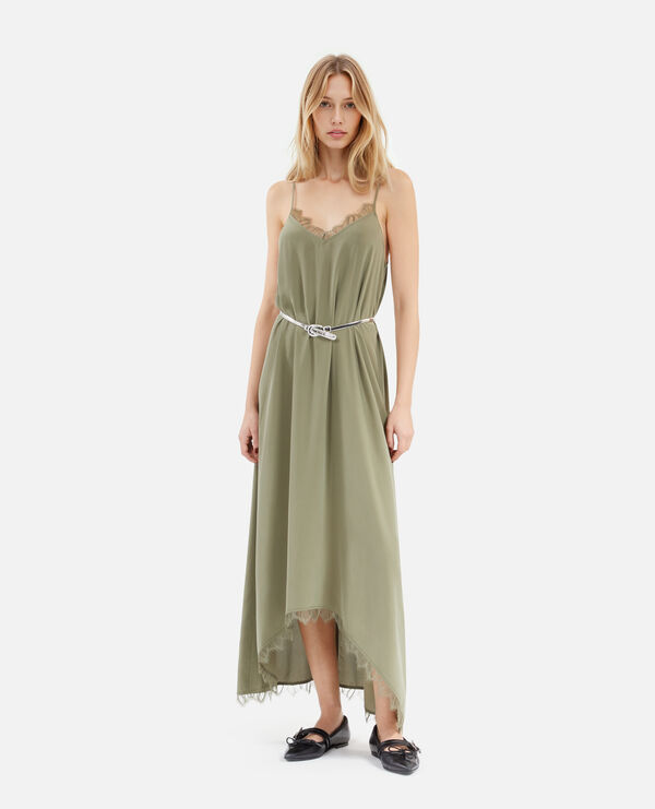 The Kooples FEMME OLIVE KAKI robe nuisette longue kaki en soie