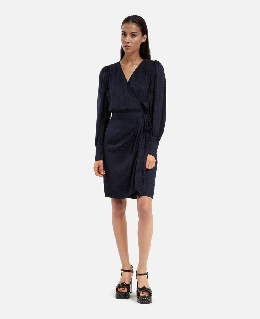 The Kooples FEMME NAVY robe courte portefeuille jacquard marine