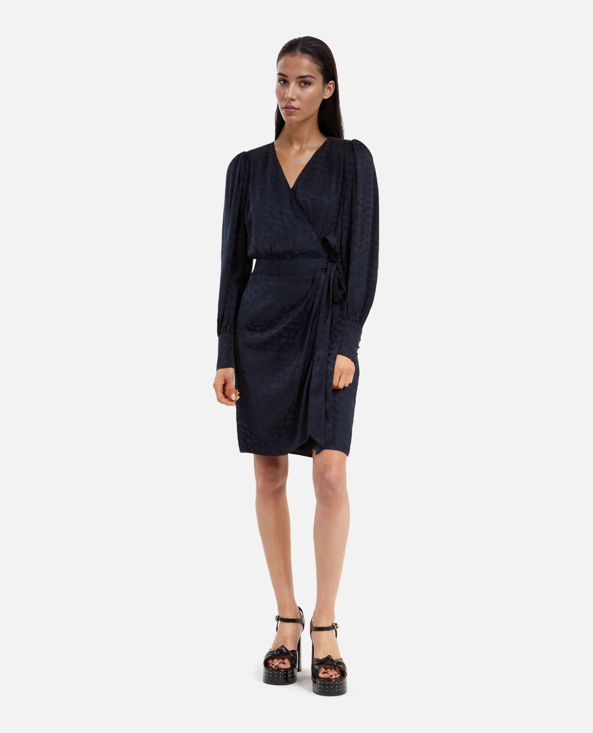 Robe courte portefeuille jacquard marine, NAVY, hi-res image number null