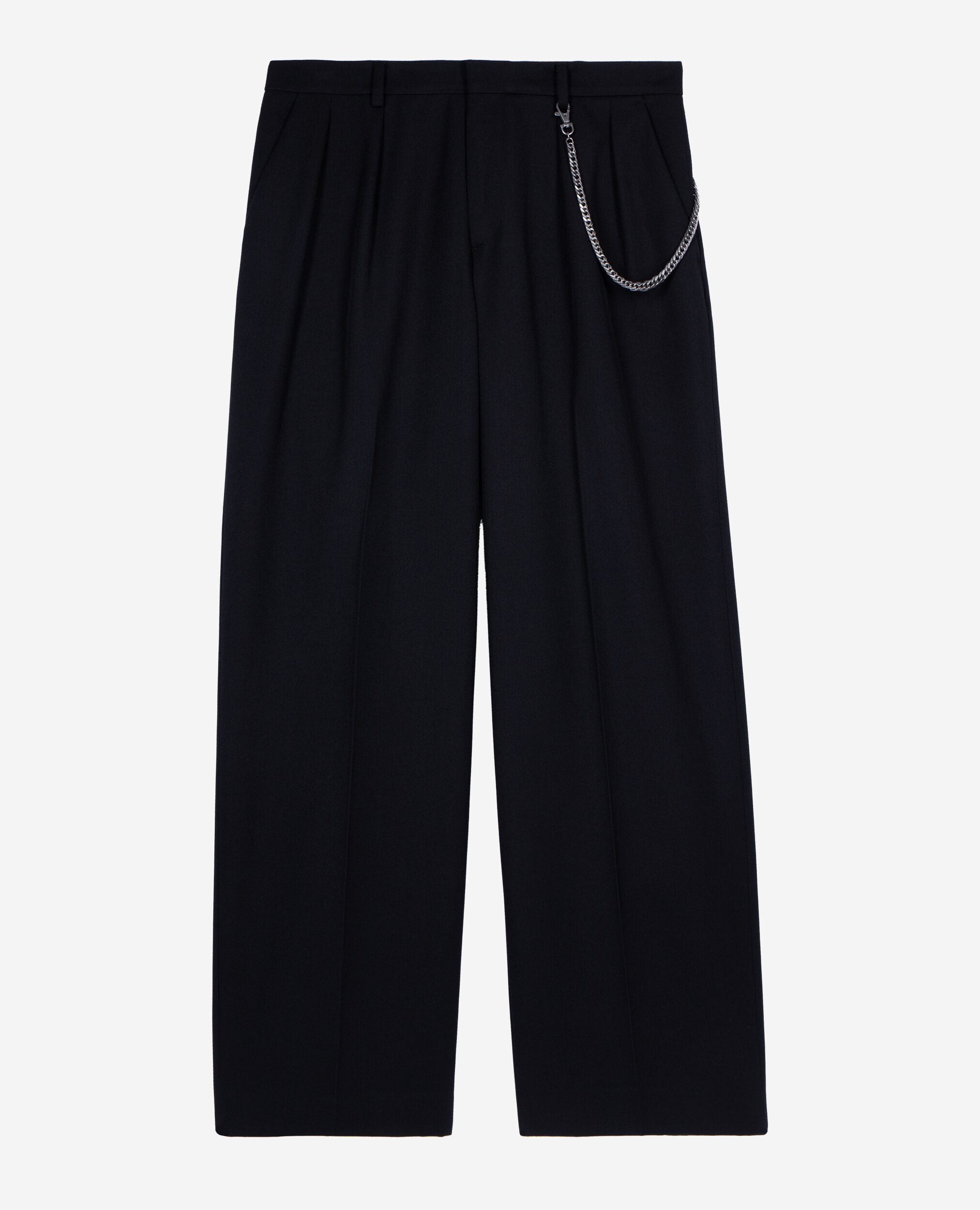 Pantalon en laine coupe large noir, BLACK, hi-res image number null
