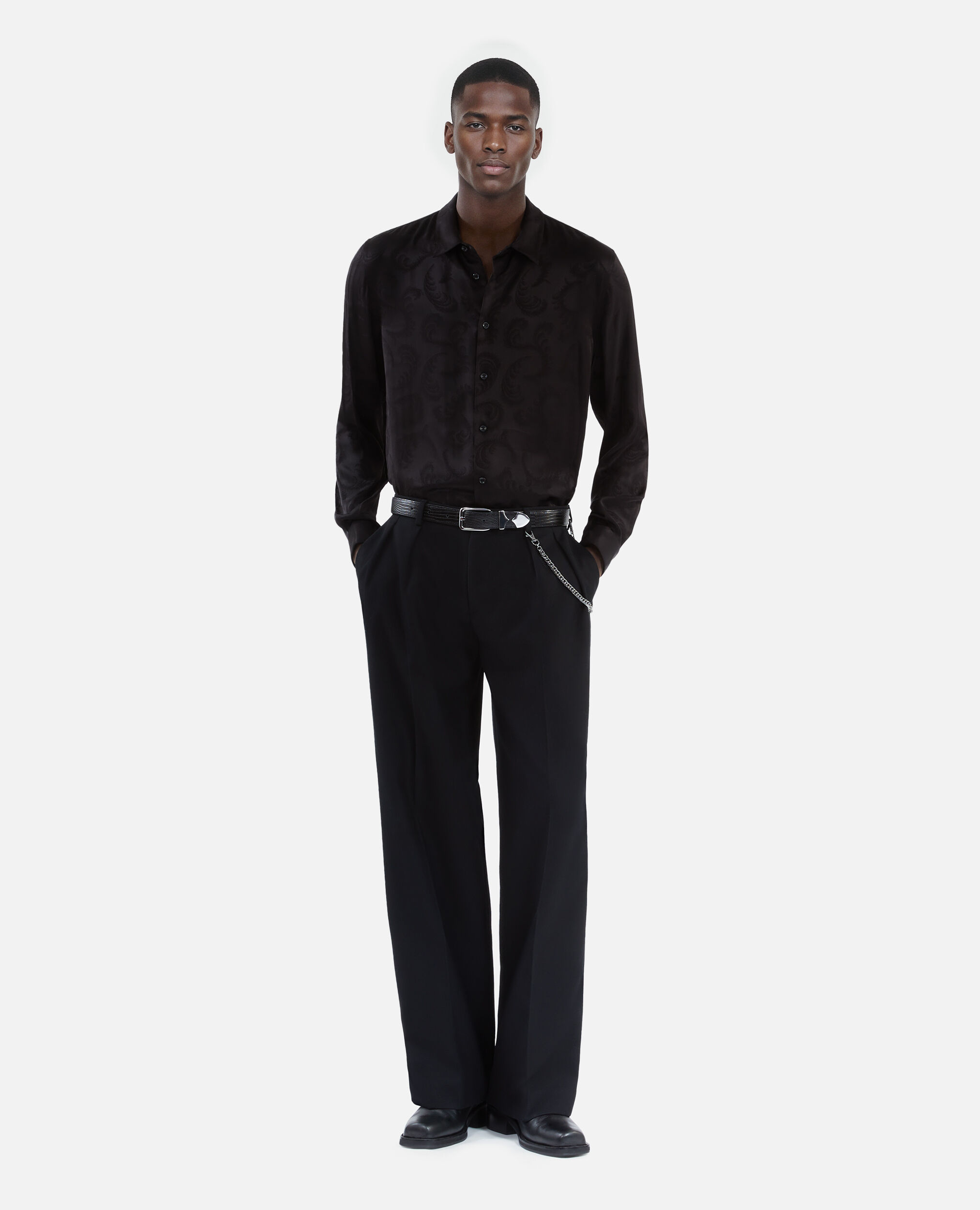 Chemise en jacquard imprimé plumes noire, BLACK, hi-res image number null